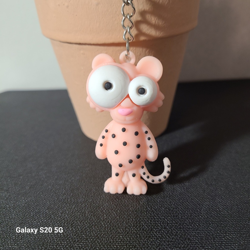 Googly‎ Eyes Pink Panther Keychain Funky Retro Cartoon Novelty Keyring NWOT